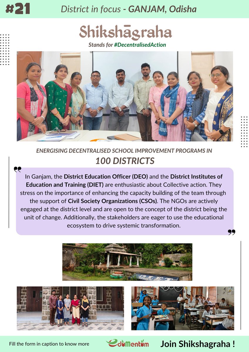 #Shikshāgraha's journey continues in districts across India. Here are the glimpses of #DecentralisedAction for education equity from the twenty-first District visit - Ganjam!

@YSDIndia @mantra4change @ShikshaLokam  
Please fill out the form below: lnkd.in/gQ_7wZvc