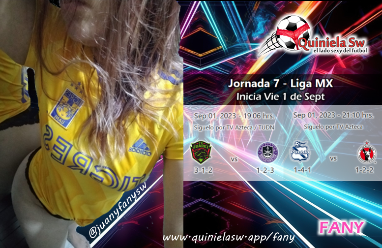 QuinielaSW's tweet photo. despues de tanto descanso con la molera leagues cup, ahora tenemos muchos juegos de la #LigaMX y hoy viernes se juega la #Jornada7 de la #QuinielaSW ⚽️

nuestra #MitoteraDeJuan de la semana es la sexy tigrita 🐯Fany de @juanyfanysw 

quieres ver su #pack 🔥🔥? 
Pide + info al MD https://t.co/yKsuTUi0nt
