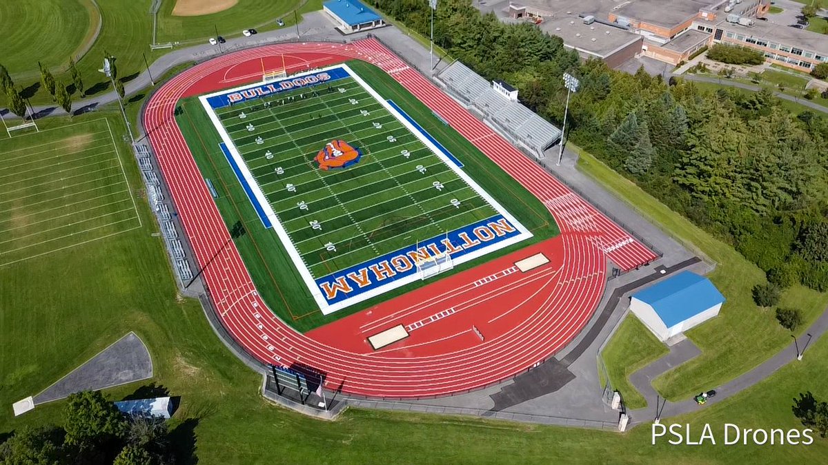 Aerial look at the new @NottinghamSCSD Football Field! The Bulldogs will take on Bishop Ludden (@bishopludden) on their brand new turf, tonight at 6pm! @SyracuseSchools 📸: @Psla_Rpas
