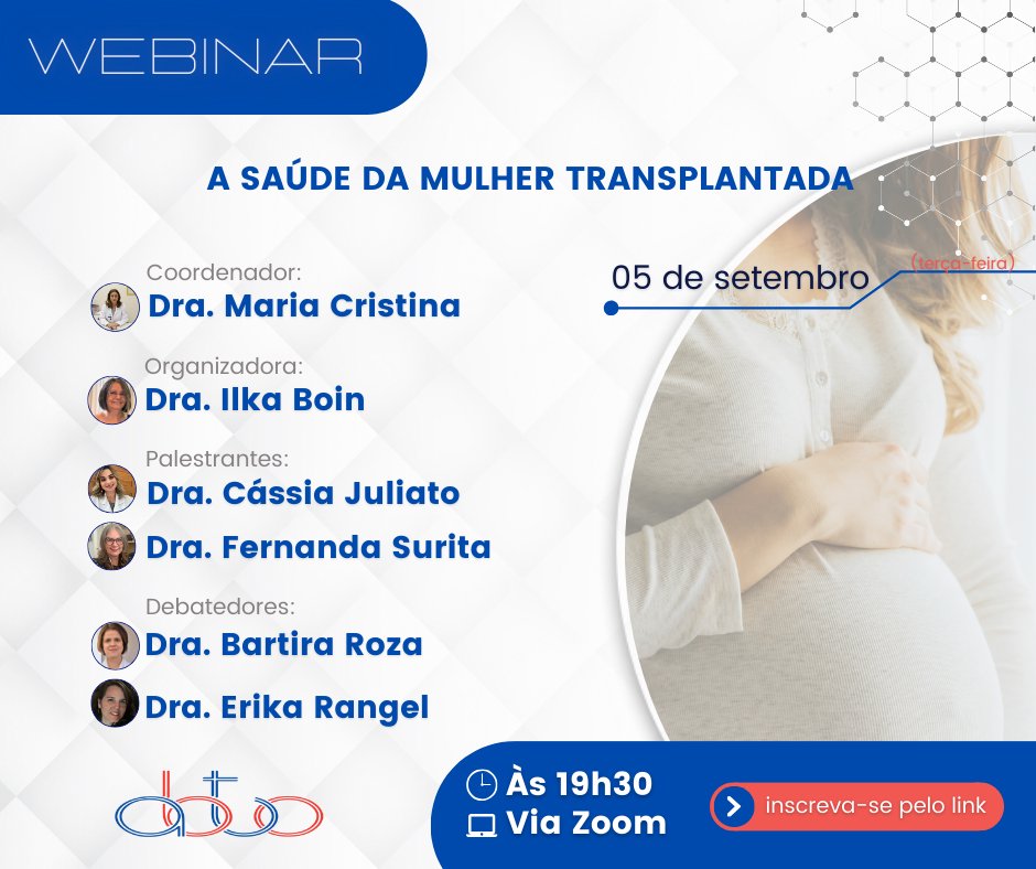 A ABTO convida a todos para participar do nosso próximo webinar, organizado pela nossa comissão Woman In Transplantation

Tema: A saúde da mulher transplantada

Para participar, basta inscrever-se no link.
us06web.zoom.us/webinar/regist…