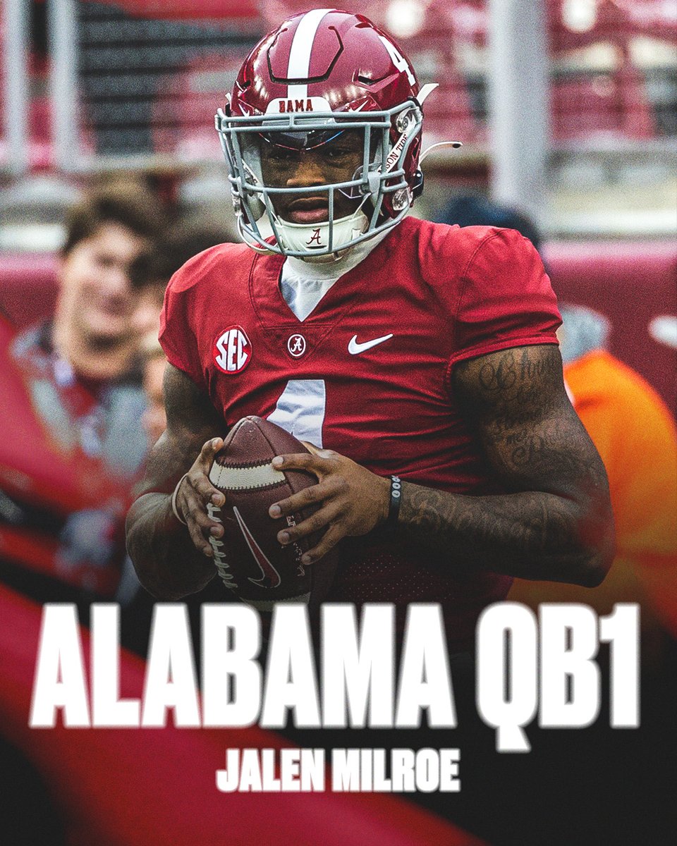 Jalen Milroe will be Alabama’s starting QB in Saturday’s season opener against Middle Tennessee State, sources told @ClowESPN.