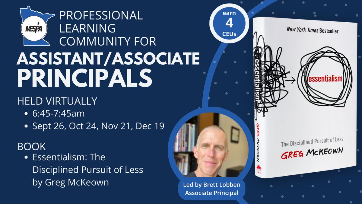 MESPAprincipals's tweet photo. Thank you @BrettLobben from @EPS272 for leading this professional learning community for assistant and associate principals! Starting with Essentialism by @GregoryMcKeown #MESPA #LeadershipMatters #Connect #Learn #Belong https://t.co/qvnkdSYOFU