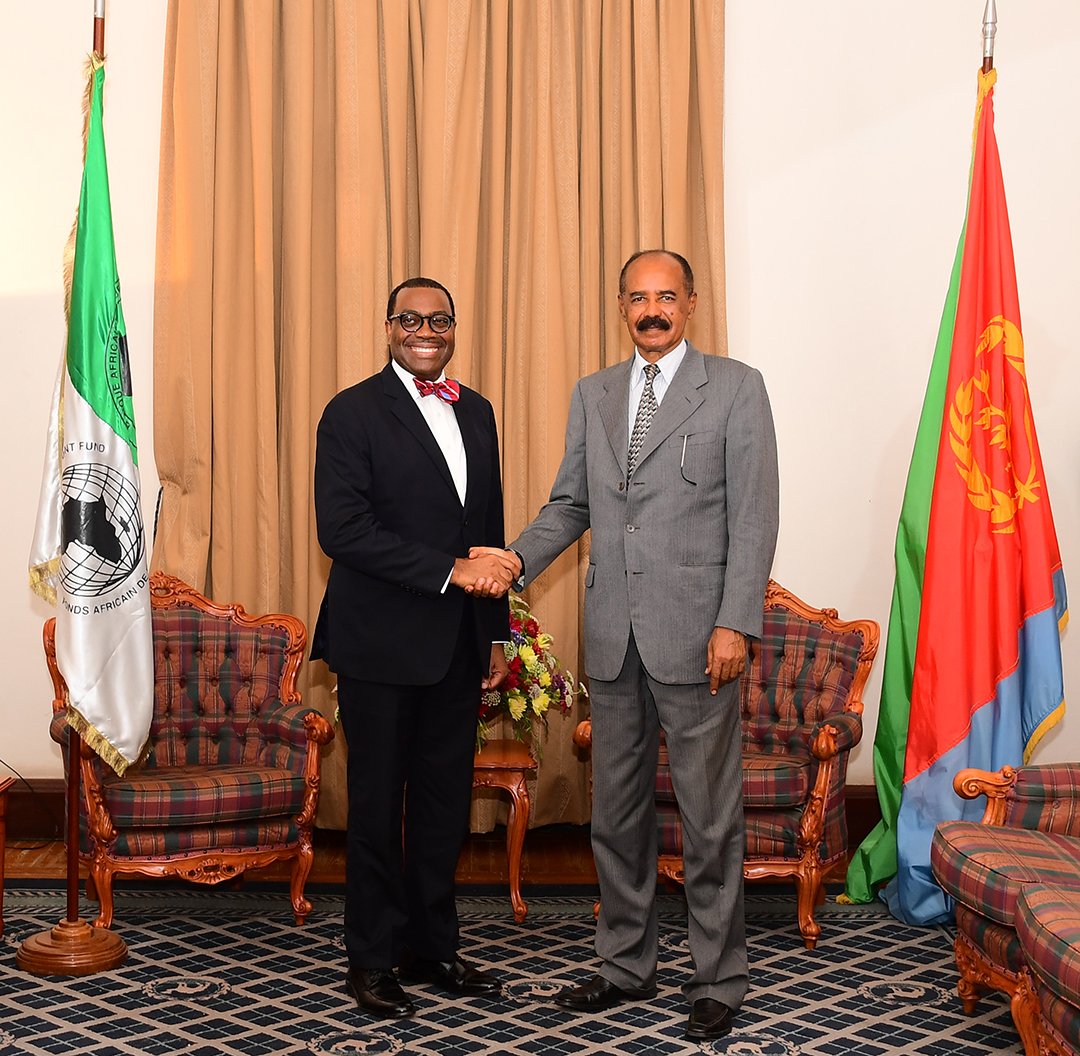 President #IsaiasAfwerki met  the #AfricanDevelopment Bank President  Dr. Akinwumi A. Adesina. they discussed about sectors of agriculture, energy, coastal development and more..