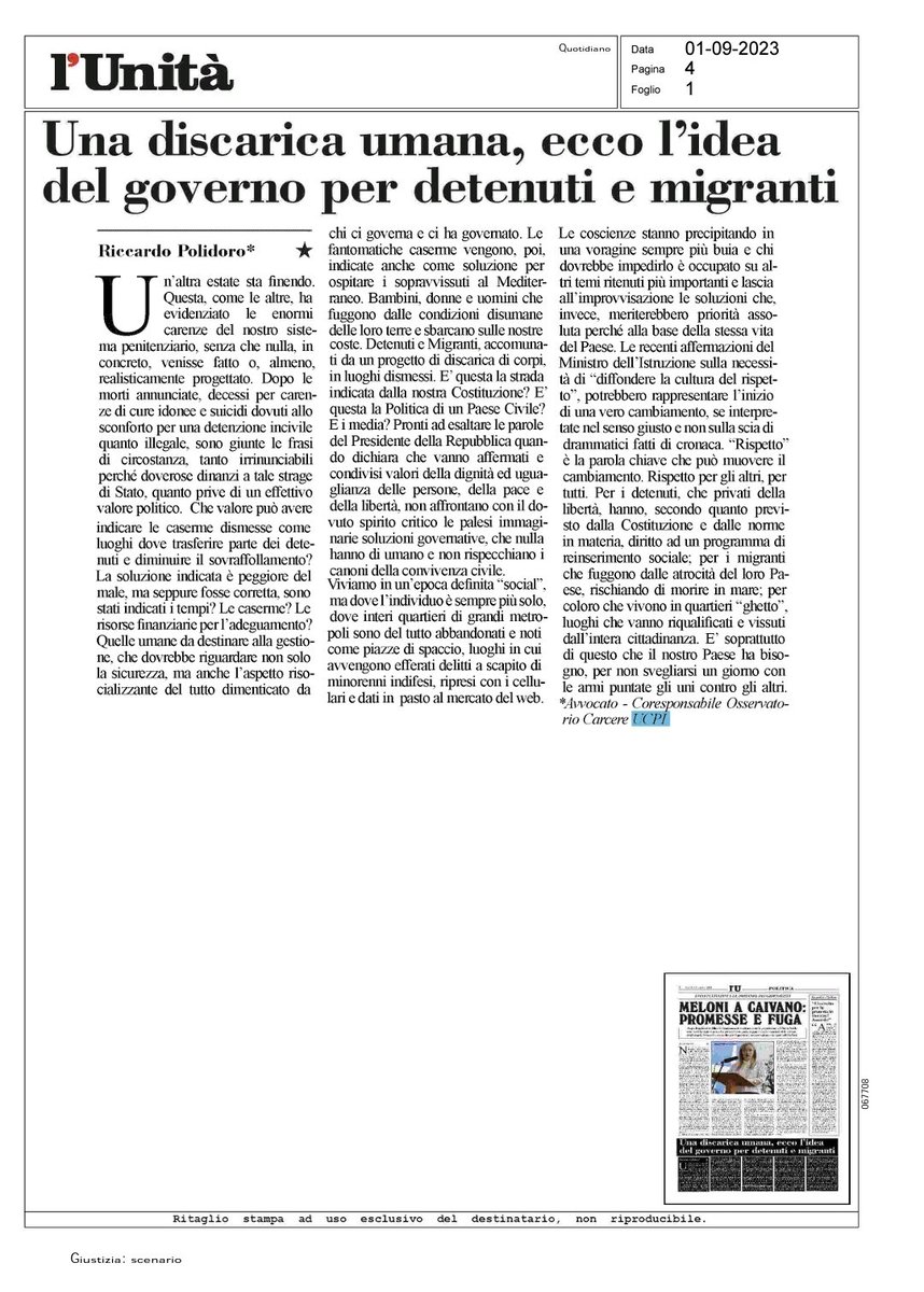 CarcereUcpi's tweet photo. Riccardo Polidoro sull'unità https://t.co/9U8pycekly