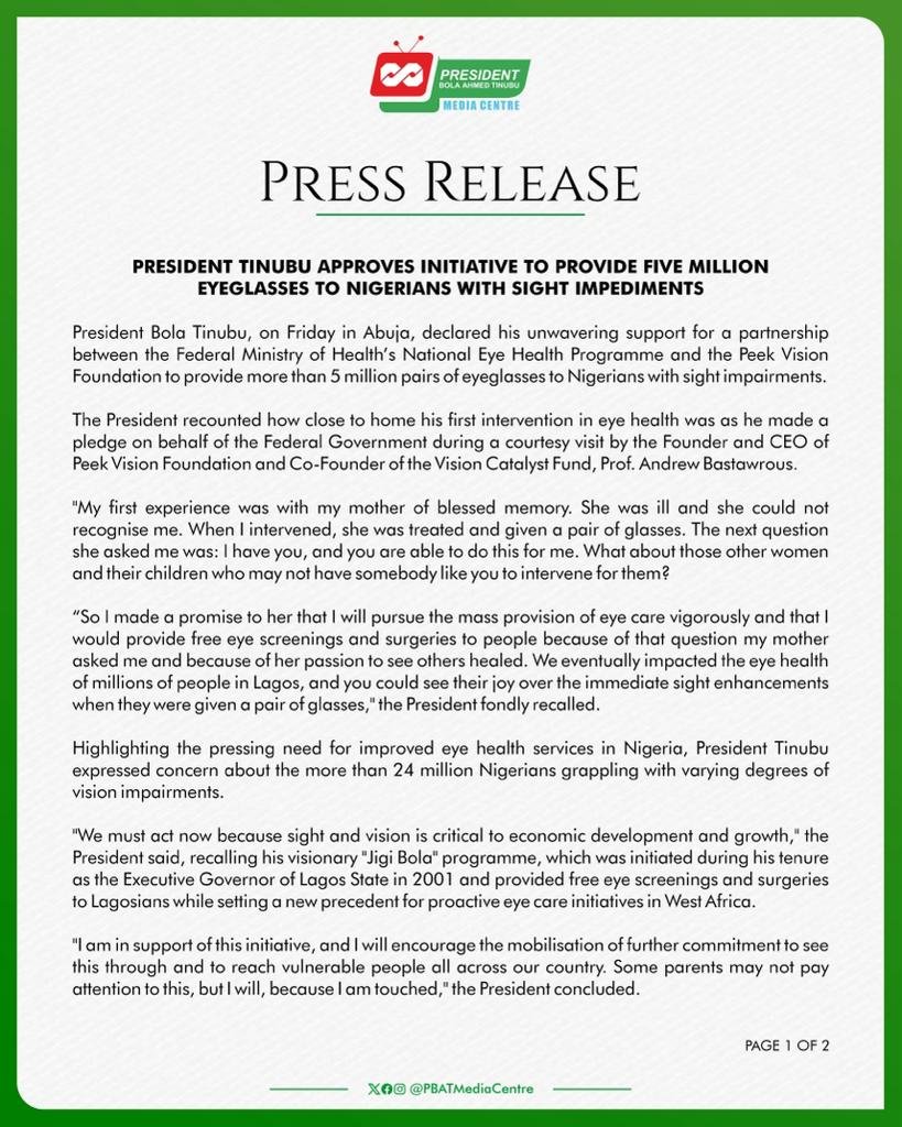 APCYouth_SRoom's tweet image. President @officialABAT approves initiative to provide Five Million Eye Glasses to Nigerians with sight impediments. 

#VillaToday 
👓 BAT