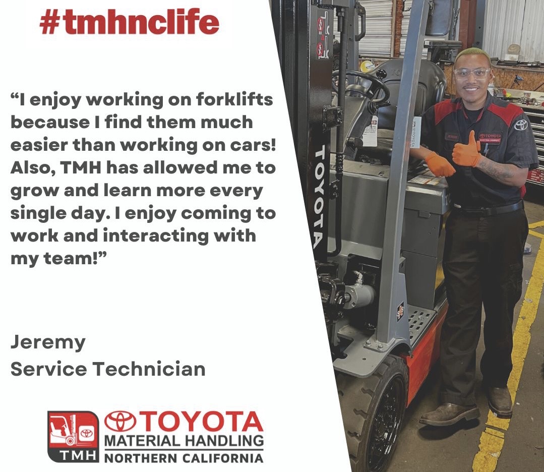 We are grateful for all that Jeremy does for our Salinas shop! Interested in joining our team? Check out our openings at hubs.li/Q020Yf3s0

#tmhnc #tmhnclife #salinas #toyota #toyotaforklift #employeehighlight #servicetechnician #recruiting #hiring
