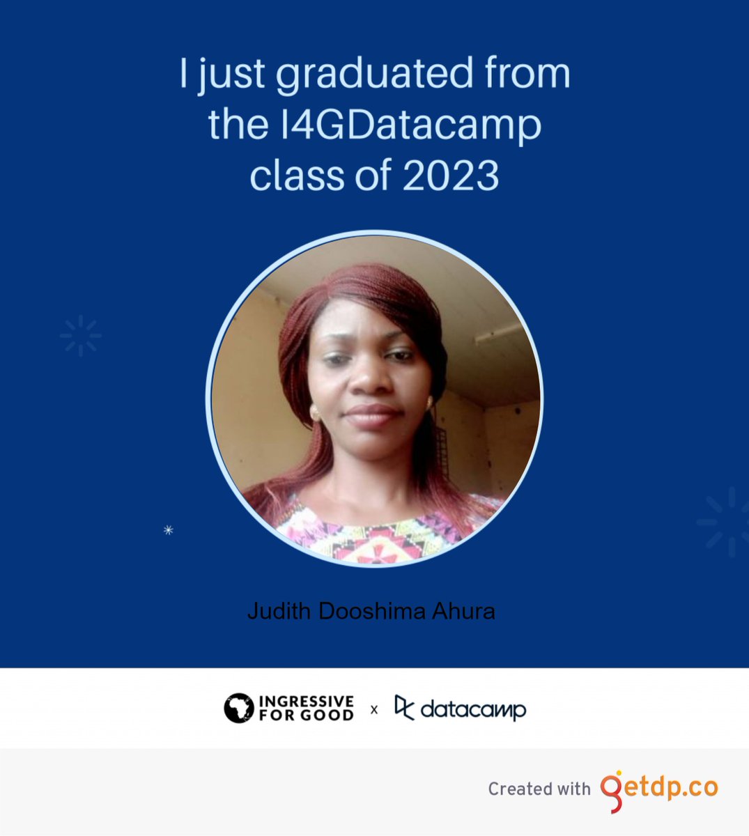 JudithAhura's tweet photo. Just graduated from I4GDatacamp as a Data Analyst
#ingressiveforgood #datacamp #I4GDataCamp https://t.co/8ZwWkT6AdC
