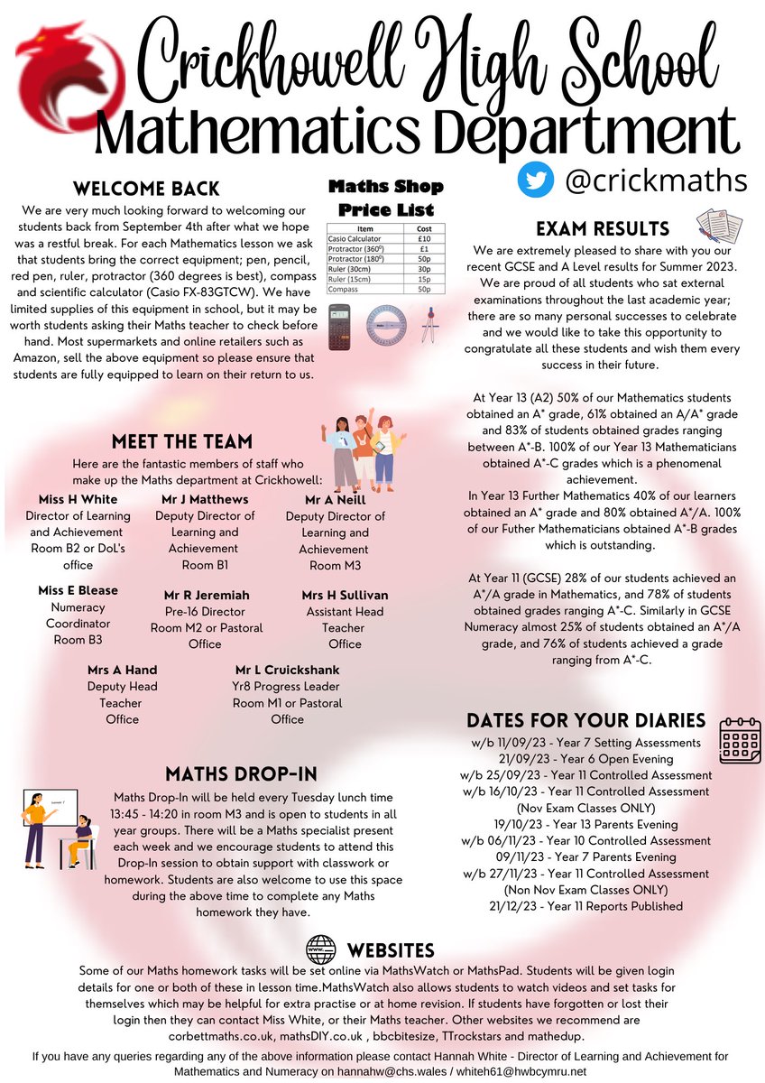 _MissWhiteMaths's tweet photo. Our September newsletter finished and ready to be sent out to Parents &amp; Carers on Monday! ✨☁️ @crickmaths @crickhowellhs @CHSHeadteacher https://t.co/fm8vgRbMYp