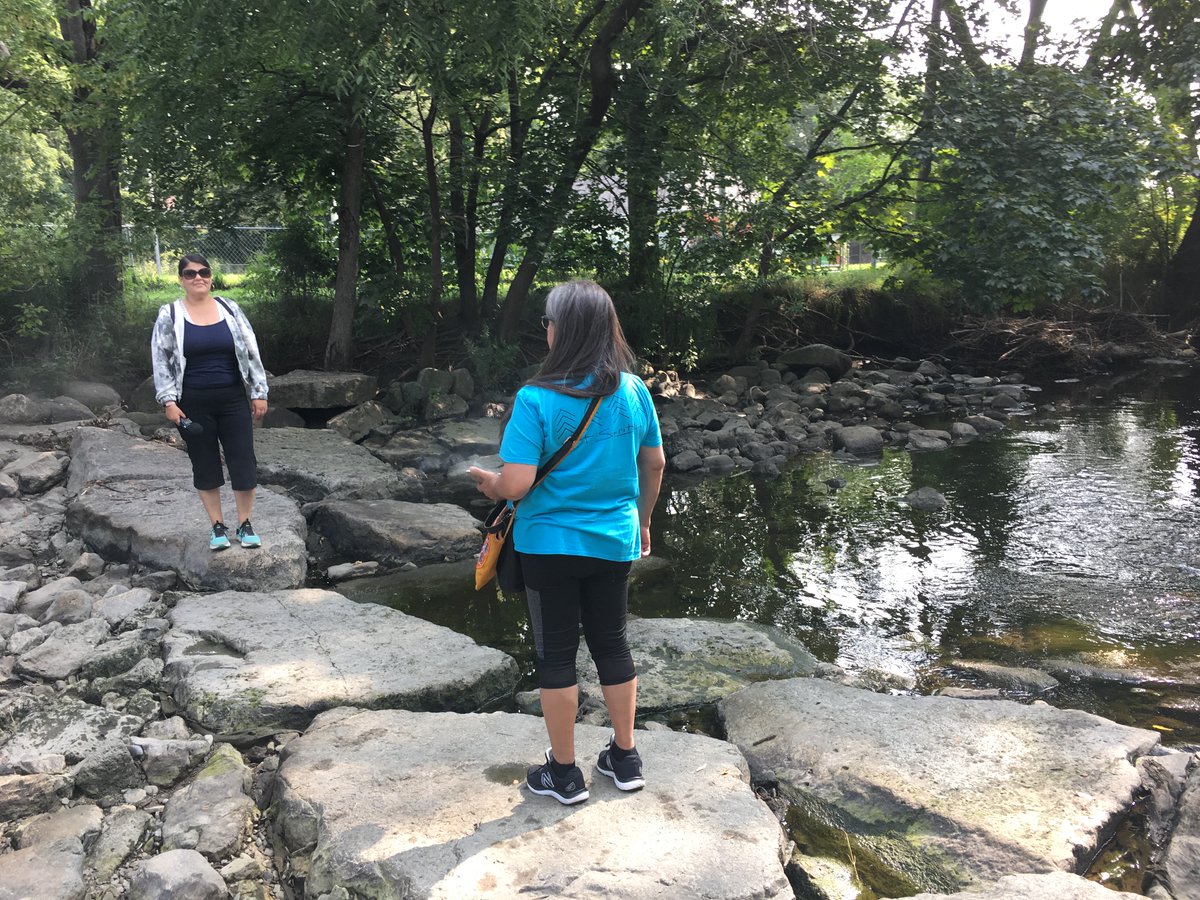 This morning Anishinaabe Grandmother Waterkeeper Vivian Recollet conducted ceremonies for #MimicoCreek at Tom Riley Park & Humber Bay Park West. Star Nahwegahbo joined us. They are both members of Humber River Calling. Chi Miigwetch