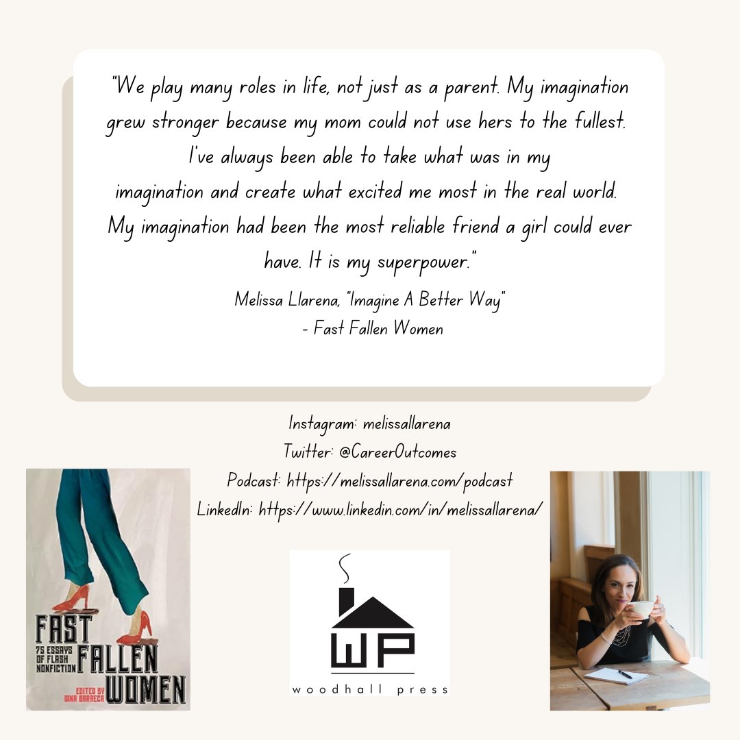 WoodhallPress's tweet photo. #WoodhallPress #FastFallen #Friday #Bookexcerpt from Melissa Llarena. @CareerOutcomes 

Curious about her #flashnonfiction #essay? #FASTFALLENWOMEN, edited by @TheGinaBarreca: https://t.co/qo58eeQiYR 

Follow along for more #bookteasers!

#womensempowerment #womenauthors https://t.co/0V6UZoNry5