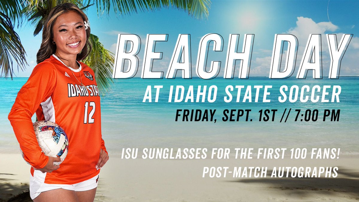 ISUBengals's tweet photo. Ride the waves to Davis Field for an evening of fun with @IdahoStateSoccr!
🏖 Beach Day - the first 100 fans in the gates will receive free ISU sunglasses!
⚽️ Cheer on the Bengals against South Dakota at 7:00 PM!
🖊 Get your 2023 schedule poster, and have it signed by the team! https://t.co/ZxnEpdqpJj