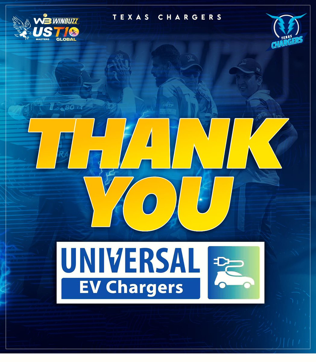 Thanks to our amazing associate sponsor, Universal EV Chargers ⚡️ We're thrilled to have them as part of the Texas Chargers team 👌🏏 #TexasChargers #USMastersT10 #USACricket #Cricket #ChargingToVictory