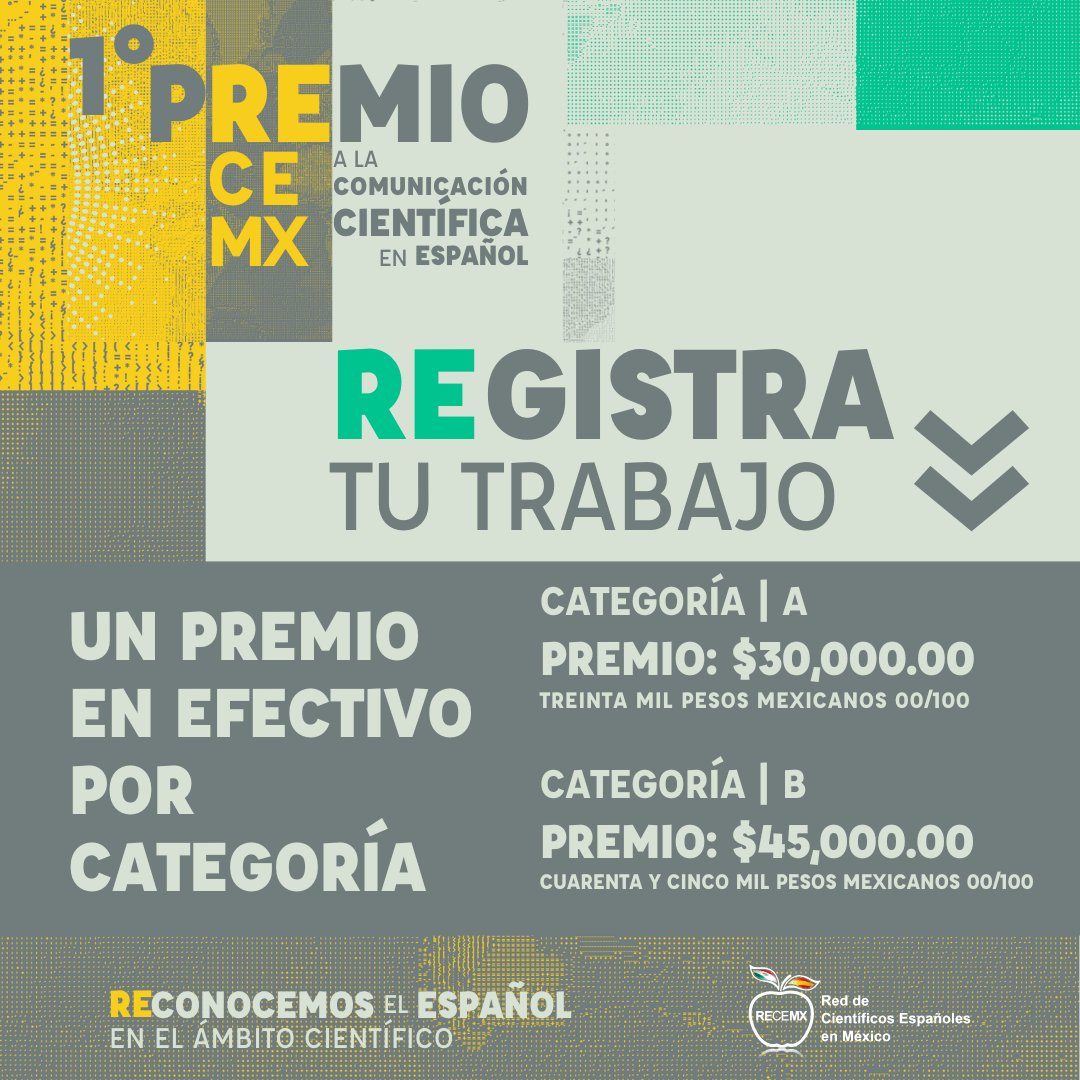 ¡Un mes para el cierre de postulaciones al #PremioRECEMX! Registra tu trabajo, hay un premio en efectivo para cada categoría, destacando la innovación y el trabajo en red para acercar la ciencia a la sociedad. 👉CONVOCATORIA 🌐🔬: recemx.com.mx/premiorecemx20…