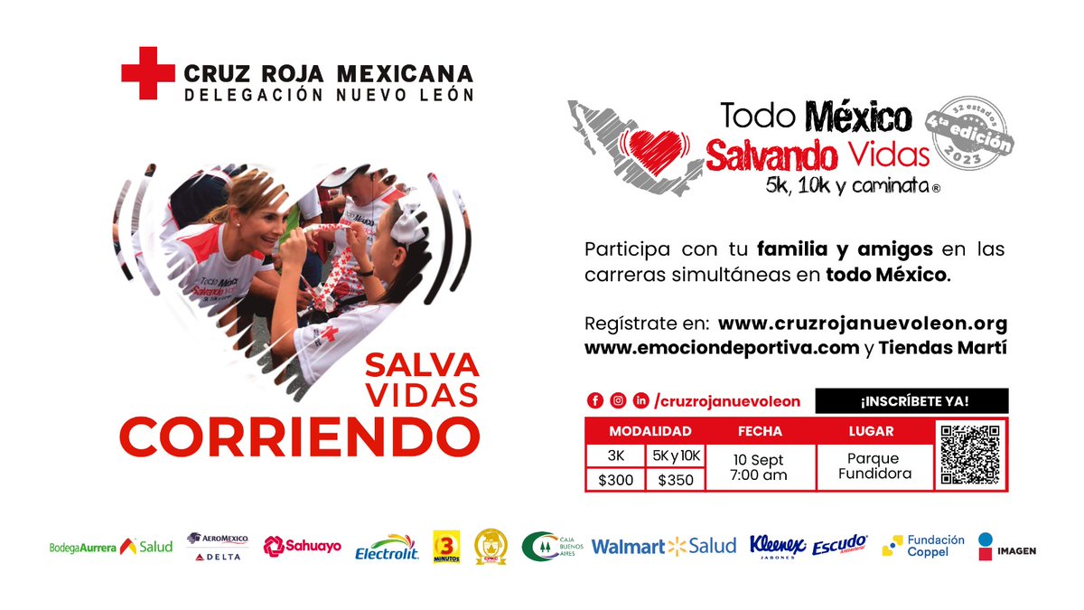 SpaceDeLaU's tweet photo. El día 10 de septiembre TODOS A CORRER CON CRUZ ROJA NUEVO LEÓN EN FUNDIDORA

Inscripciones en @cruzroja_mty, emoción deportiva y Tiendas Martí

#ContigoSomosMas
#ContigoSomosCruzRoja https://t.co/lKhqYx2cZ6