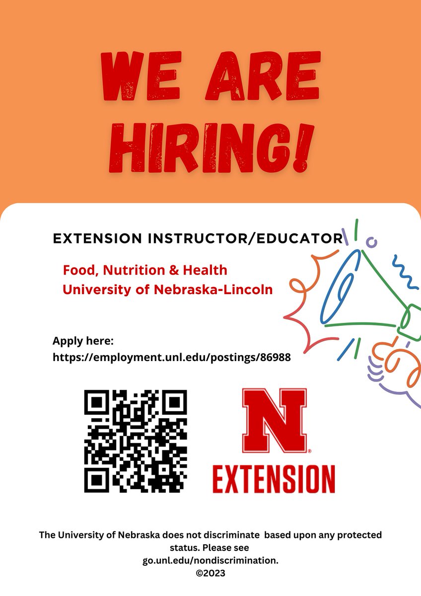 For more info/to apply, visit: employment.unl.edu/postings/86988

#extension #nebraska #unl #instructor #educator #jobs #hiring #food #nutrition #health