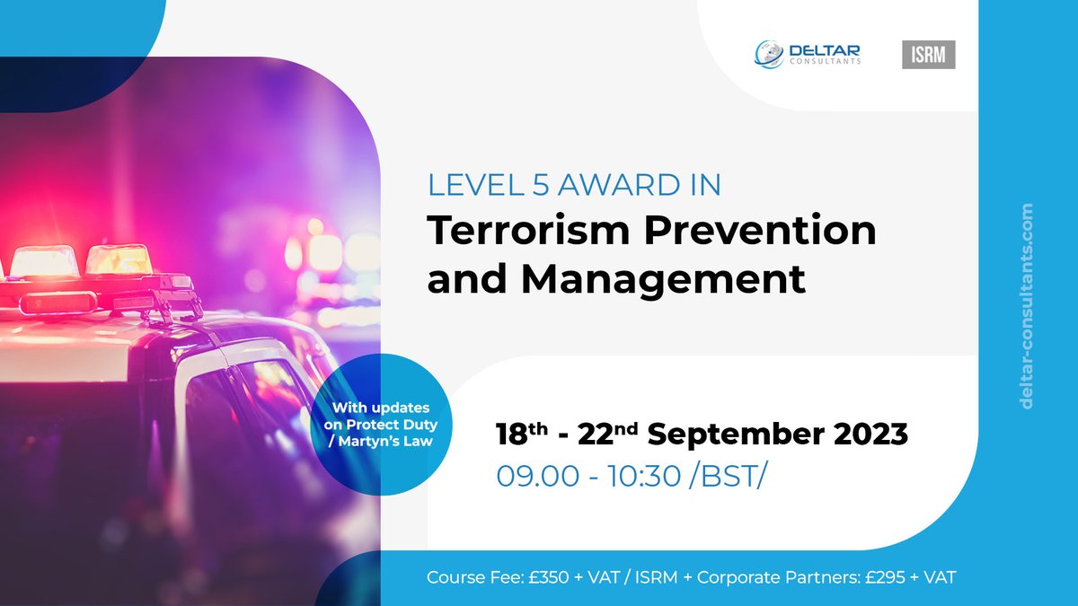 🔔 Join Our Final Course of 2023 - Level 5 Terrorism Prevention and Management

🔺 Registration link ➡  theisrm.org/en/level-5-awa…

Stay tuned for exciting news about our re-branded and re-launched suite of programmes in Q1 2024.

#theISRM #specialoffer #trainingcourse