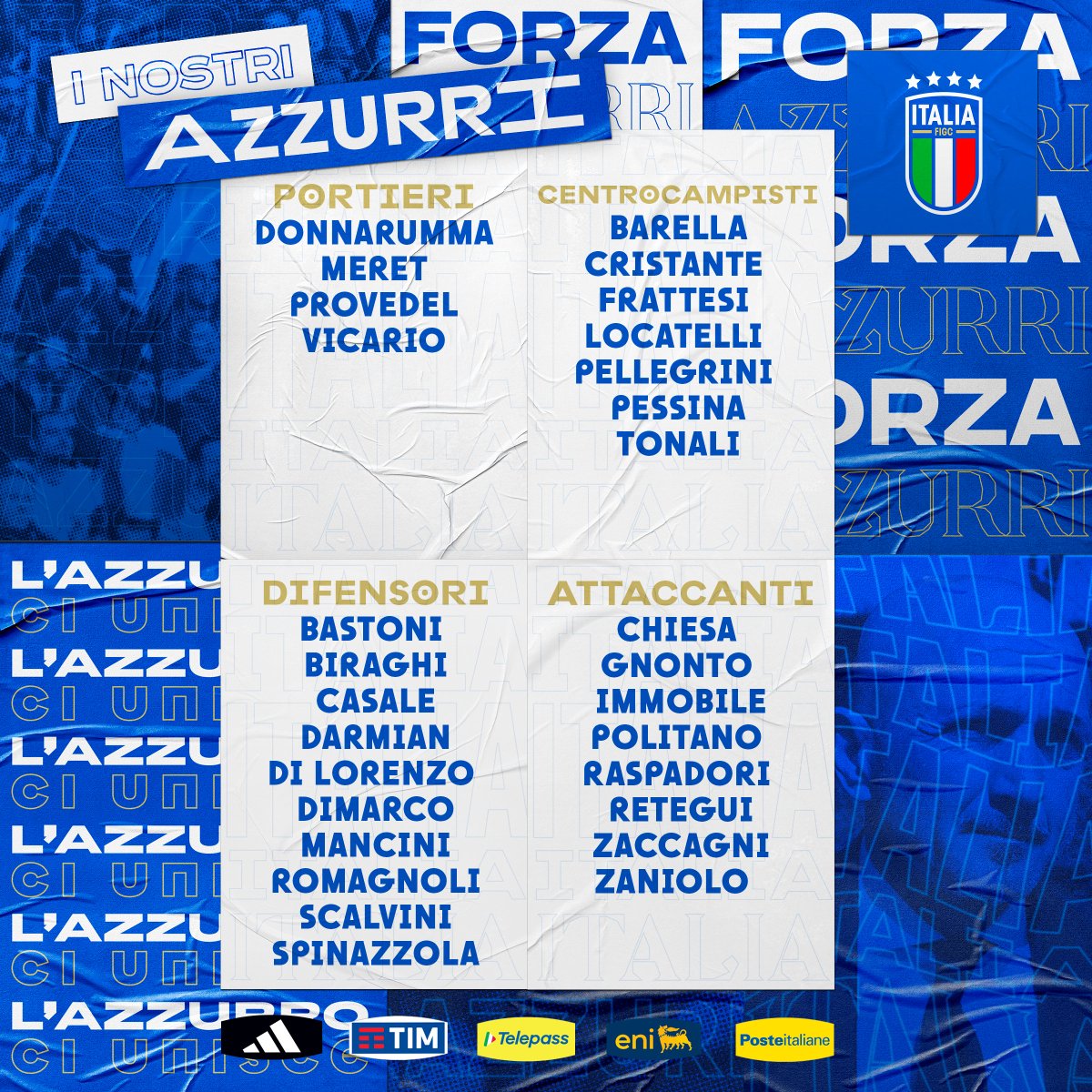 Azzurri's tweet photo. #Nazionale 🇮🇹
La lista dei 29 convocati del Ct Luciano #Spalletti per le qualificazioni a EURO 2024

🇲🇰 - 🇮🇹
🏟 9 settembre - Skopje

🇮🇹 - 🇺🇦
🏟 12 settembre - Milano

La notizia 👉🏻 https://t.co/l4iTjlVHXP

#Azzurri #EURO2024 #VivoAzzurro https://t.co/LTeNwOSkMB