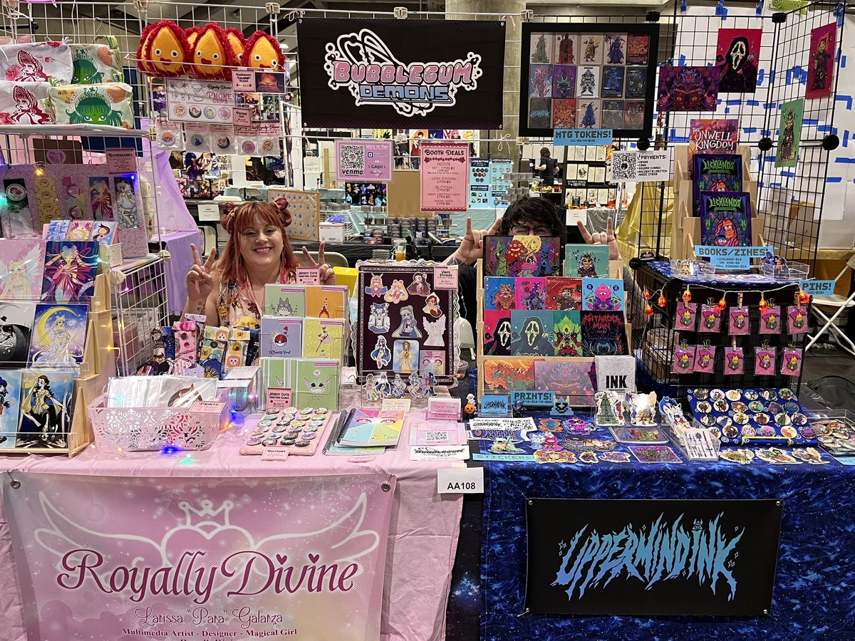 The <a href="/BubblegumDemons/">Bubblegum</a> are setup and ready to party! Come see <a href="/RoyallyDivine_/">RoyallyDivine</a> and I at <a href="/SacAnime/">SacAnime</a> AA108! Friday-Sunday! ✨✨✨