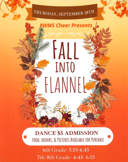 Can you feel it in the air? 🎃🍂 Fall into Flannel dance is on September 28th presented by PWMS Cheer!