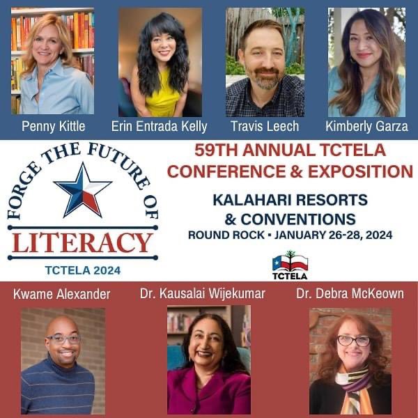 The moment you’ve all been waiting for: Registration is officially open for #TCTELA24! Grow your network & learn from literacy leaders: ⭐️@pennykittle ⭐️Erin Entrada Kelly ⭐️@learningleech ⭐️@kimrgarza ⭐️@kwamealexander ⭐️@KayWije ⭐️@debucation Visit tctela.org/2024_conference