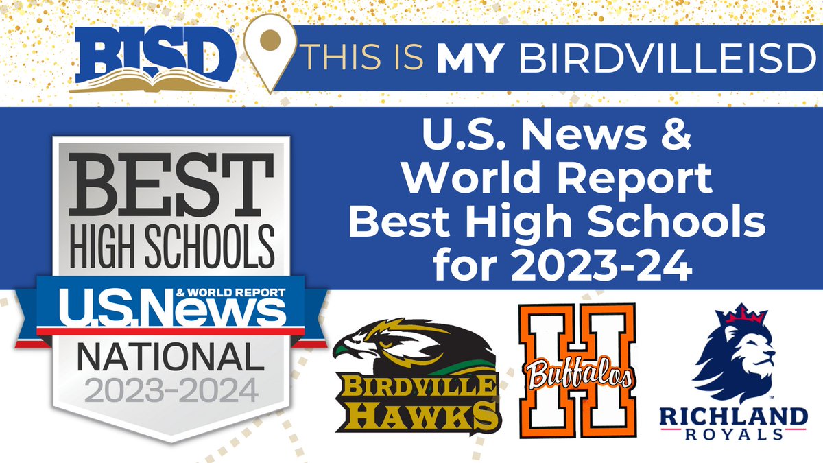BirdvilleISD's tweet photo. Birdville ISD High Schools named to U.S. News &amp; World Report Best High Schools for 2023-24! #ThisismyBirdvilleISD

Read more at https://t.co/9ldmFT8UaH https://t.co/QmEcqdp76y