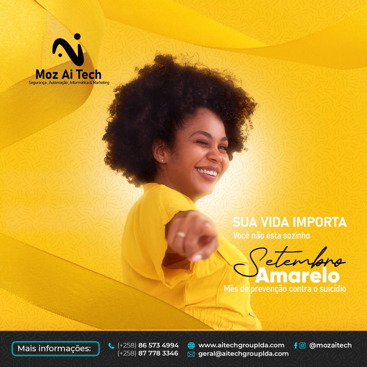 mozaitech_'s tweet photo. Setembro Amarelo: Um mês de solidariedade, compreensão e esperança. Juntos pela vida, estendemos a mão para lembrar a todos que não estão sozinhos nessa jornada. Vamos compartilhar o apoio, a empatia e o amor, construindo pontes de luz. 💛🤝 #JuntosPelaVida #VocêNãoEstáSozinho https://t.co/hrIKbrrlVG