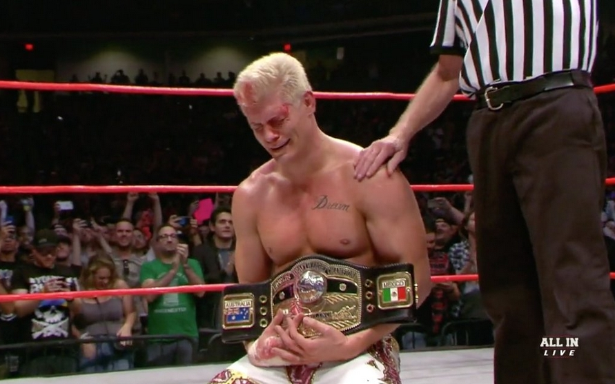 Hard to believe that Five Years ago today, at #AllIn, @CodyRhodes would defeat @RealNickAldis to win the legendary #TenPoundsOfGold.
