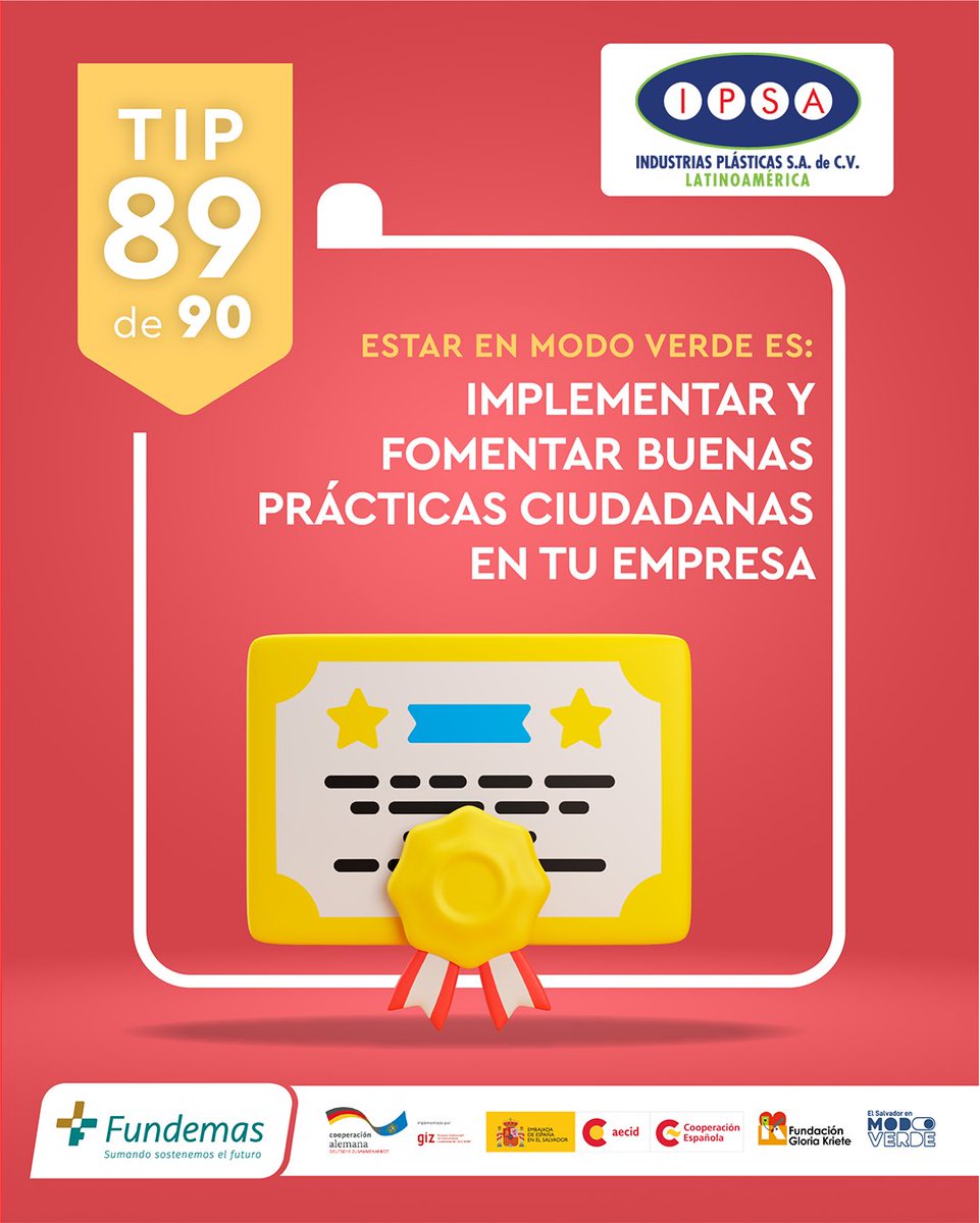 ipsalatam's tweet photo. TIP 89 de 90
CONSEJO DEL DÍA:
🚮♻️Crea y fomenta campañas dentro de tu empresa enfocadas a las buenas prácticas ciudadanas, premia a aquellos que guarden evidencia de sus actos.🚮♻️
#IPSALatam #Fundemas #ModoVerde #Sostenibilidad #CambioClimático https://t.co/Cl0a5LuNkw