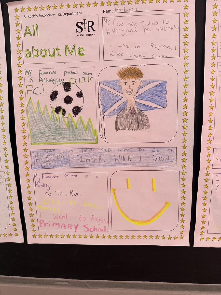 S1 R.E completing their All about me unit

Absolutely love the work the pupils have put into these and have thoroughly made the new RE classroom look much better🤩

A great way for us to get to know each other better as school community👏🏻

Well done all! 

<a href="/StRochRE/">St Roch’s RE & Caritas</a> 
<a href="/St_Rochs/">St Roch's Secondary</a>