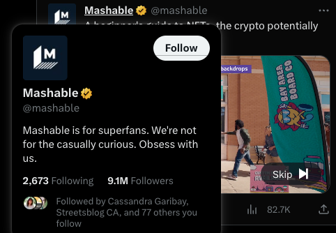 jdguenther's tweet photo. @mashable @YahooFinance @Support @FTC How are these ads not labeled an ads in my Following tab? I am not following Mashable nor Yahoo Finance https://t.co/ONQZUEasxP
https://t.co/iVtYftvppH https://t.co/SUbnrxLKSg