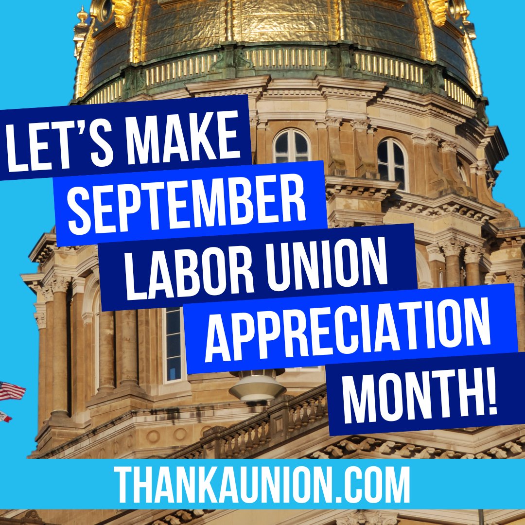 ProgressIowa's tweet photo. Reminder: The @IowaGOP voted to tear away collective bargaining rights from Iowa’s public workers. This #SolidaritySeptember, it’s time we take them back! #ThankAUnion https://t.co/sF1sfuaeta https://t.co/bYYsUZ3Vtp