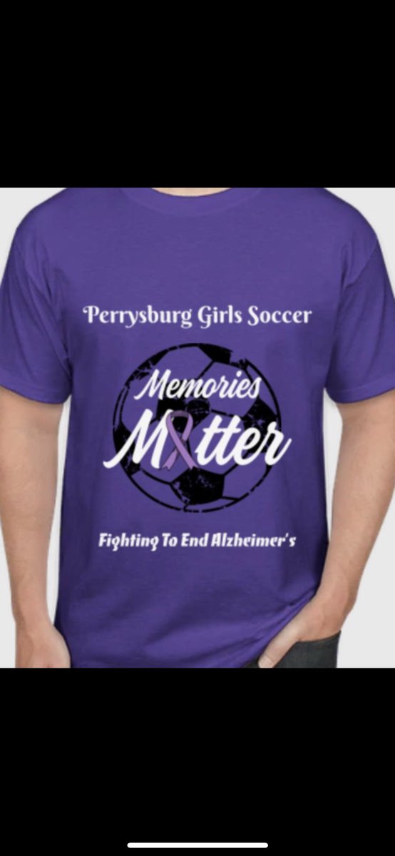 pburggirlsoccer's tweet photo. please consider supporting perrysburg girls soccer and the Alzheimer’s Association by purchasing a tshirt!! the charity game will be played on October 2 at 7 pm at Steinecker Stadium and we would love to see lots of purple in the stands !! 💜💜💜 link: https://t.co/SoUenobo1a https://t.co/9YwMNUIr1B