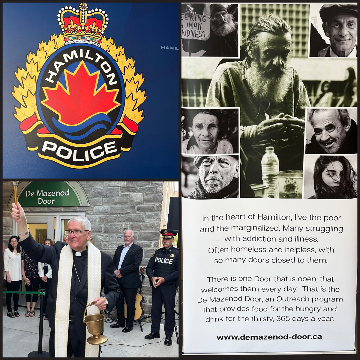 HamiltonPolice's tweet photo. Today, Chief Frank Bergen and Deputy Chief Diodati were honoured to attend a special opening of the new De Mazenod Door Outreach kitchen.
@StPatsHamilton.
Feeding over 650 individuals in our #HamOnt #community, day in and day out, their goal is to help alleviate the poverty in the heart of the city, and work with the Diocese, schools, civil authorities, police & other social agencies.

Let's come together to support our community and promote positive change! 🤝 
#CommunityOutreach