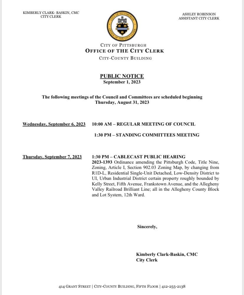 Pittsburgh City Council’s Weekly Meeting Schedule 

#pghcitycouncil #councilmeetings #pgh #publichearings #postagendas #cablecast #proclamations