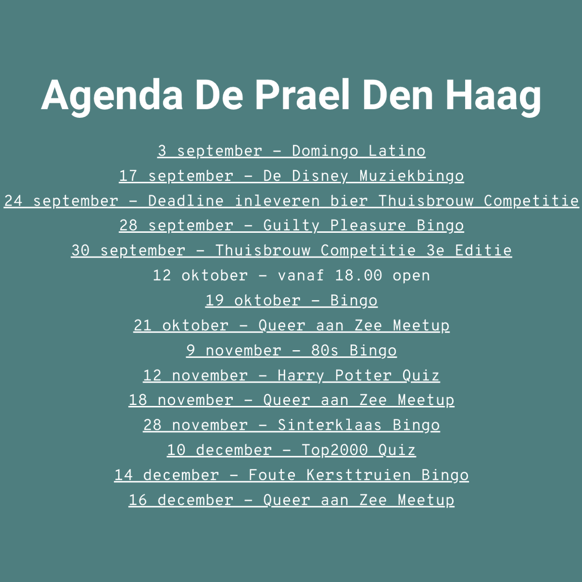 Onze meetups van dit najaar staan mooi in de agenda van Café De Prael Den Haag.  Hartelijke dank <a href="/DePraelDenHaag/">De Prael Den Haag</a>  
👉 depraeldenhaag.nl