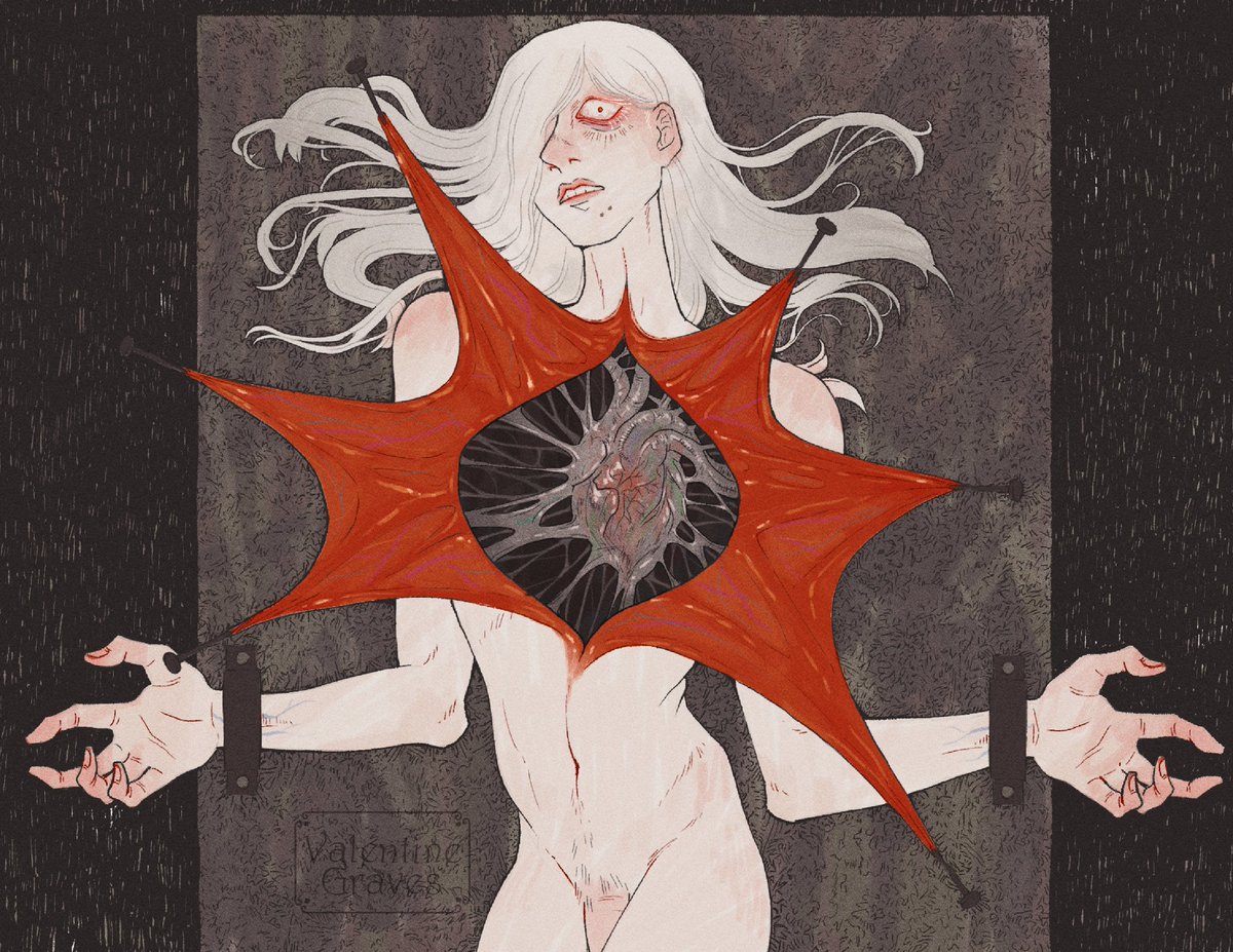 _Hulder's tweet photo. CW: Gore, body horror
.
.
.
Exclusive drawing from September 2021. The prompt was open heart surgery. 💔🫀 I wanted to push myself to try something really different from my usual style, and lean more in a horror direction. https://t.co/AtJuOhlwJ5