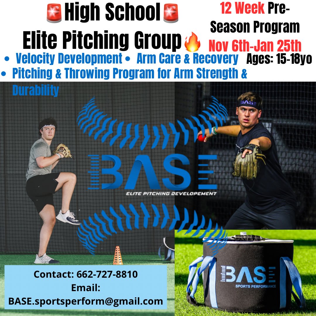 🚨Elite Pitching Group is BACK!🚨
@base_pitching 

12 Week Pre-Season Throwing Program (Nov 6th - Jan 25th)

🚨We already have 22 spots booked. Last year spots were completely filled within 48 hours.

‼️Contact us TODAY to save your spot!

#BASEPitching #BSPCrew #BuildTheBASE