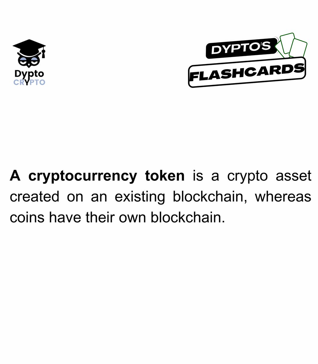 Dypto_Crypto's tweet photo. 🔑🪙 Curious about Cryptocurrency Tokens? Unveil the unique world of tokens and coins in the crypto sphere 🚀 #CryptocurrencyTokens #DyptosFlashcards https://t.co/DSDJPrtTSC