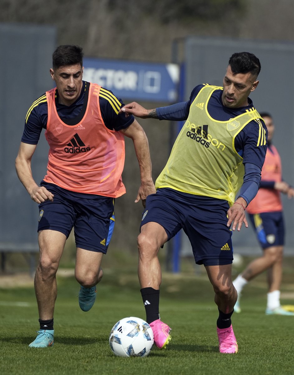 Merentiel y Janson durante la práctica de este viernes en el predio de Ezeiza.