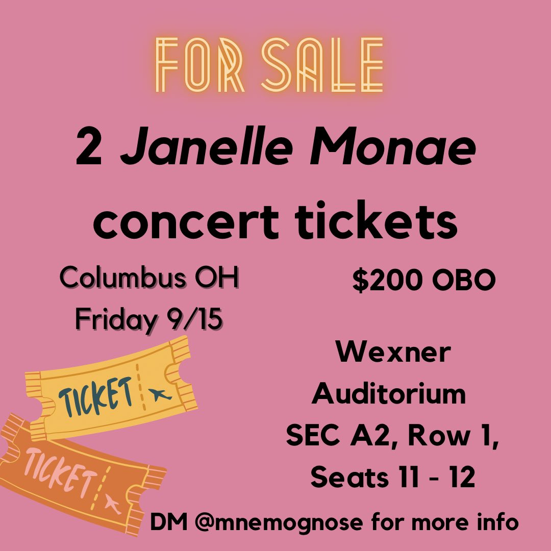 Janelle Monae tickets for sale - Columbus OH Friday 9/15. GREAT SEATS! DM for more info.