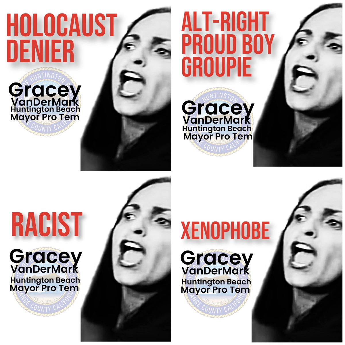 LarryTenney's tweet photo. According to @adlsocal, @LATimes &amp; OC weekly: Huntington Beach Mayor Pro Tem Gracey VanDerMark is a Holocaust denying, racist, xenophobic, Proud Boy/alt-right groupie

1/🧵 https://t.co/UnL0GA5NFA