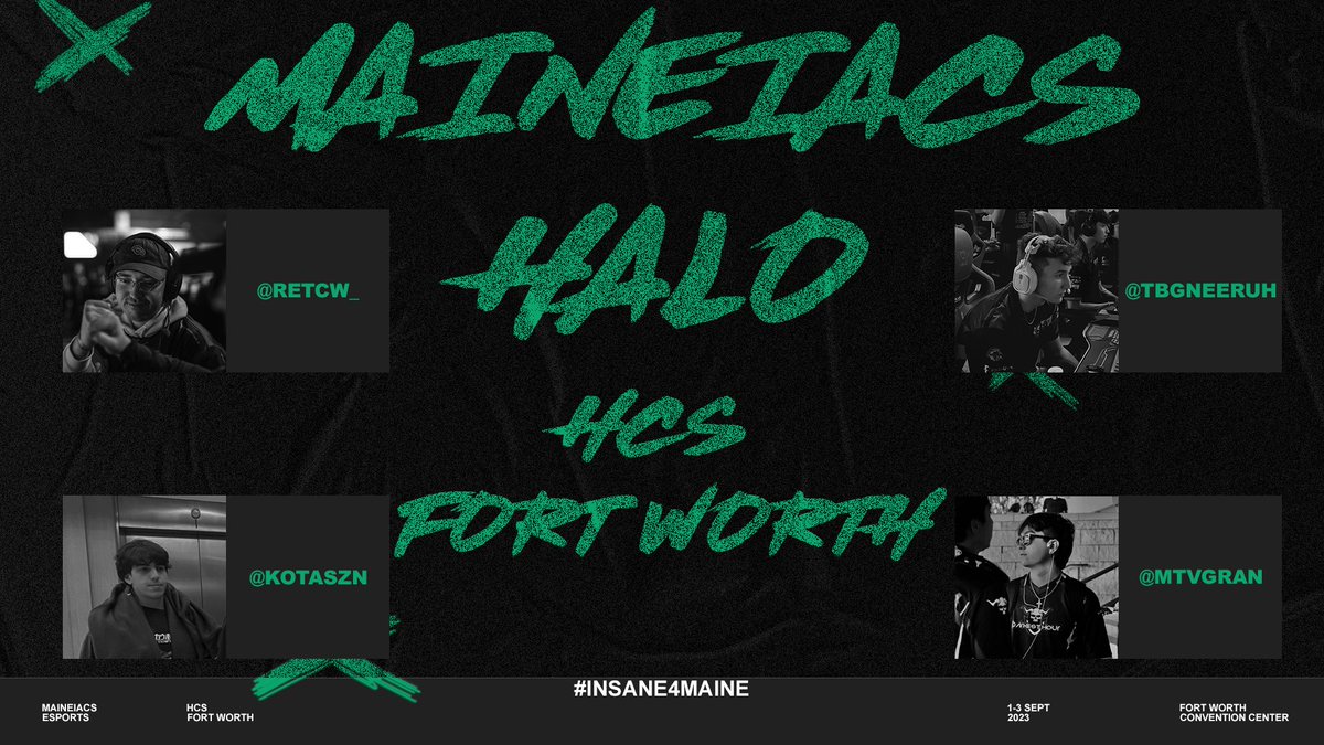 🚨 ANNOUNCEMENT TIME🚨

Please welcome the players that will be representing us at <a href="/HCS/">Halo Esports</a> Fort Worth this weekend!

<a href="/RetCW_/">Ret</a> 
<a href="/TBGneeruh/">Neeruh</a> 
<a href="/kotaszn/">follow @JustGrimz</a> 
<a href="/MTVgran/">gran shiesty</a> 

We're already 1-1 and looking to making a lower bracket run!