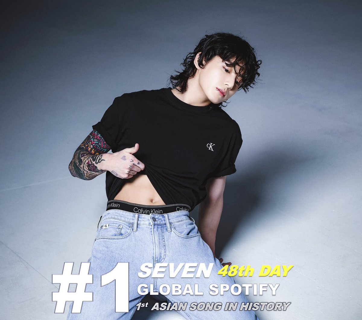 WORLDMUSICAWARD's tweet photo. #Jungkook's #SEVEN ft. #Latto scores an incredible 48th day atop the Global Spotify Chart with 8,001,649 filtered streams and a total of 456,260,121 streams so far! #SEVEN extends its record as the 1st Asian Song in history to chart at #1 for 48 days and #Jungkook extends his record as the 1st and Only Asian Act to top the chart for a 48th day! 💪🔥🐐👑🖤 
#Seven_Jungkook
#RecordbreakerJungkook 
#HistoryMakerJungkook