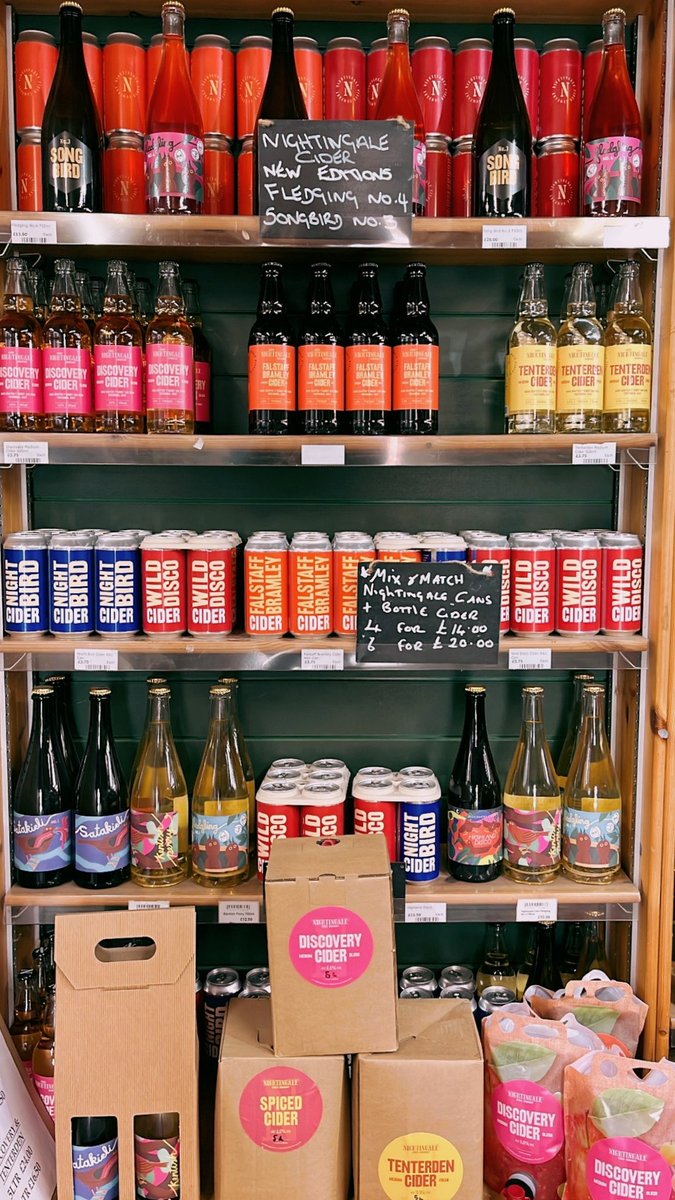 NFarmShop's tweet image. The Watch Taproom is closed this weekend while the @nightingalecider team head to the @rosscider festival…
so stop by the Farm Shop to purchase your cider supplies and enjoy our Mix and Match Bottles and Cans offer: 
4 for £14 or 6 for £20.