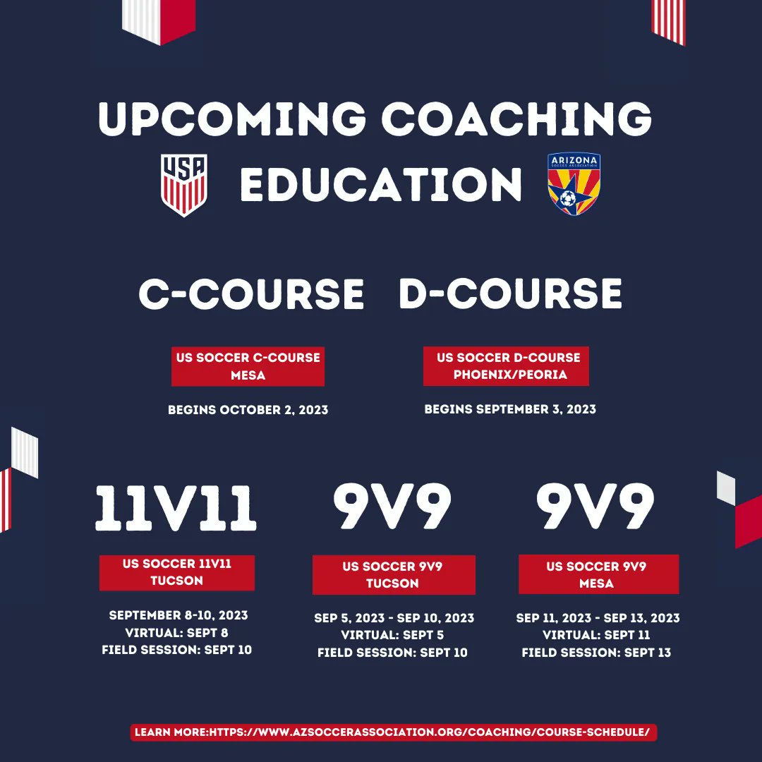 Upcoming coaching education.📋 A few courses are just around the corner. Sign up today! azsoccerassociation.org/coaching/cours…