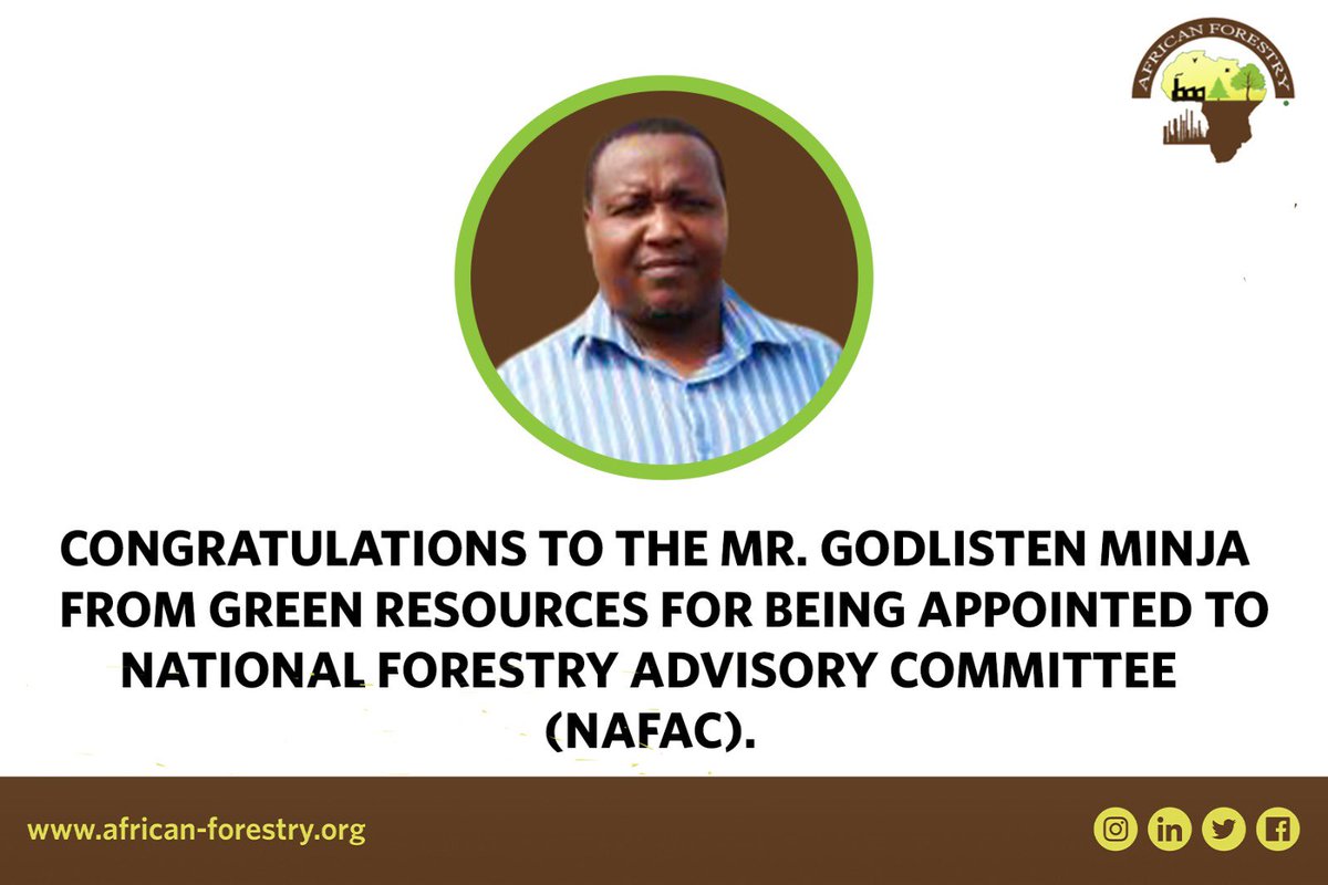 congratulations to Mr. Godlisten Minja for being appointed to National Forestry Advisory Committee (NAFAC).
#wizarayamaliasilinautalii
#greenresources
#towardssustainablecommercialforestry
#africanforestry