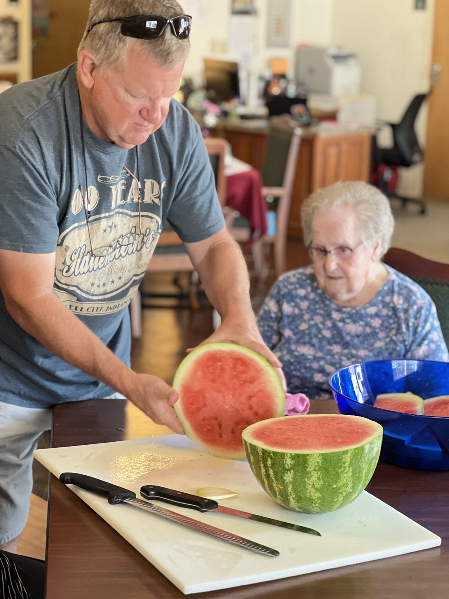 OakwoodHC's tweet photo. Today we picked our last crop of tomatoes, peeled potatoes and onions to fry, grilled cabbage and hot dogs plus watermelon top it off for our lunch. Everyone enjoyed the warm sunshine while some played Bullseye and Corn Hole. #TrilogySummerSynergy #TrilogyLiving https://t.co/9xm9z9P1wC