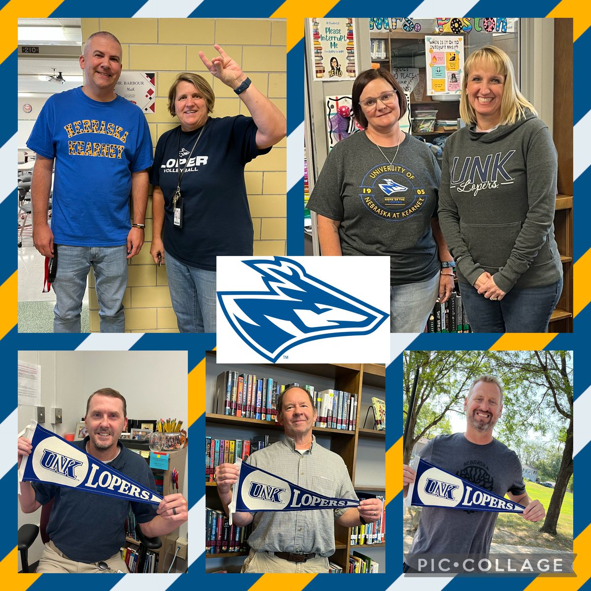 Look at all these years of experience supporting their Alma Mater @UNKearney & Kearney State on #CollegeColorsDay  There are over 170 years of educational excellence represented in this photo! From '88-'08  #GoLopers #BeBlueGoldBold #OPSProud