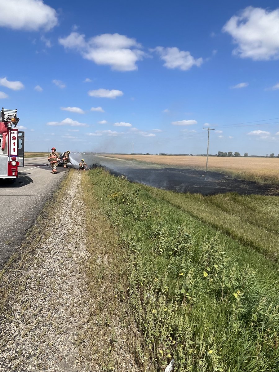 A car caught fire on 16 Hwy. Thanks to all those who helped  out including Portage Fire Dept. Thankfully no one was hurt and we were able to keep fire from spreading to our canola field almost ready to combine. Could have been much worse.