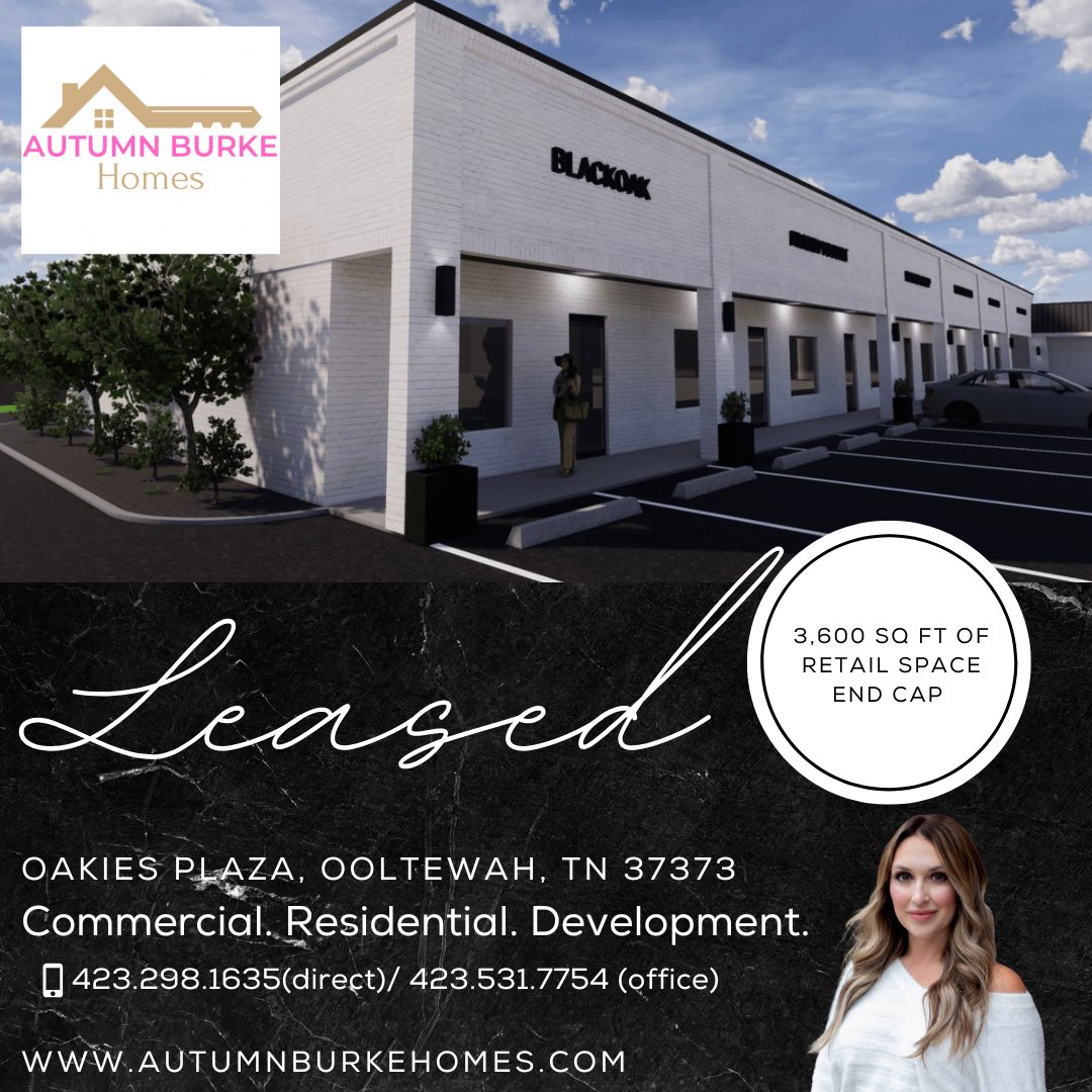 AutumnBurke2909's tweet image. 🚨LEASED🚨
3,600 sq/ft of commercial retail space, end cap located in Ooltewah, TN
Autumn Burke
Legacy Real Estate &amp;amp; Development LLC 
423.298.1635 (direct)
423.531.7754 (office)
autumnburkehomes.com
#endcap #retailspace #commercialrealestate #commercialspace #commerciallease
